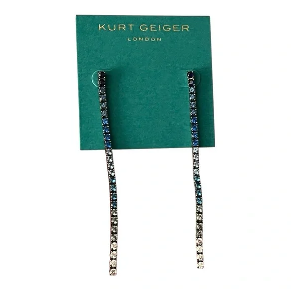 Kurt Geiger NWT London Cubic Zirconia Linear Drop Earrings w/Kurt Geiger pouch - Picture 2 of 10